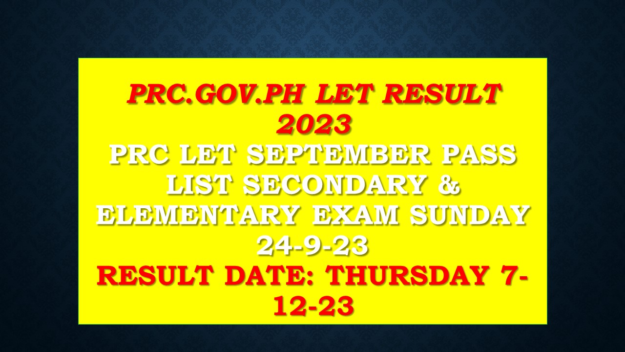 prc.gov.ph let result 2023 PRC LET September Results Secondary