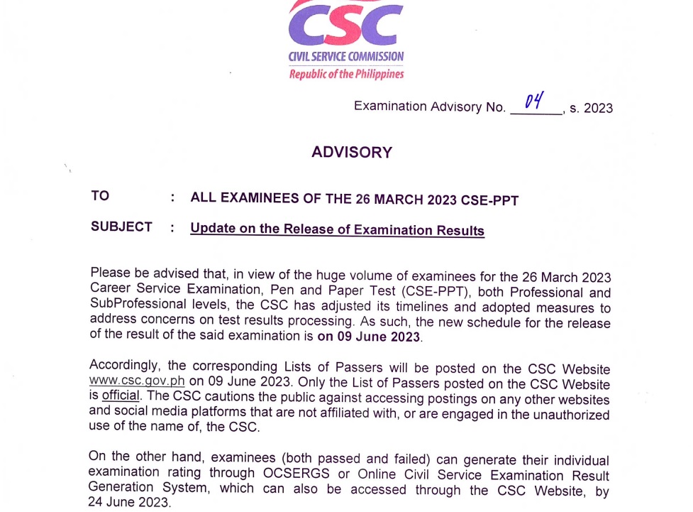 LinkCSC Exam Result Aug/Nov 2023 www.csc.gov.ph Full List Of Passers